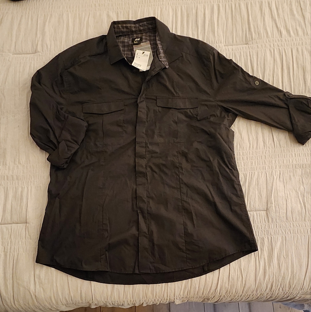 H&M Mens Button Down XL Black With Tags